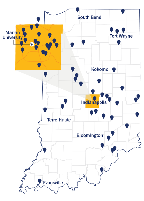Map of partner sites across Indiana